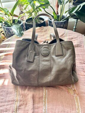 Coach Madison Laser Cut Op Art Patent Leather Kiss-lock Tote Taupe F15658